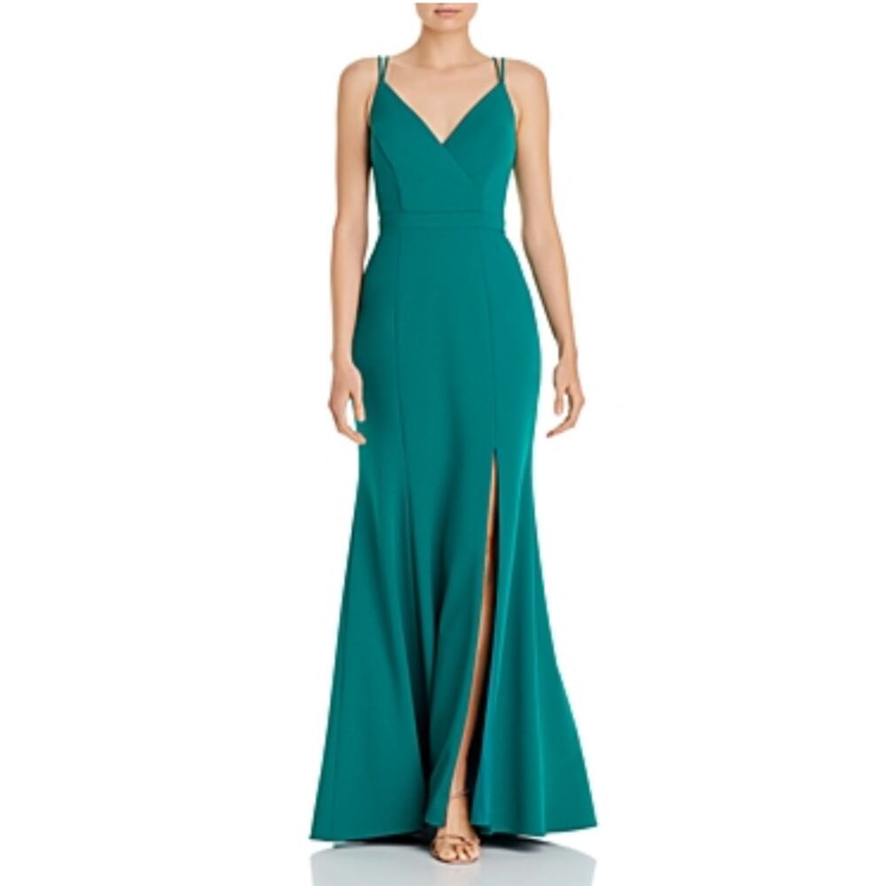 AQUA Green Evening Gown Sleeveless Strappy A-Line Thigh Slit Formal Dress Size 4